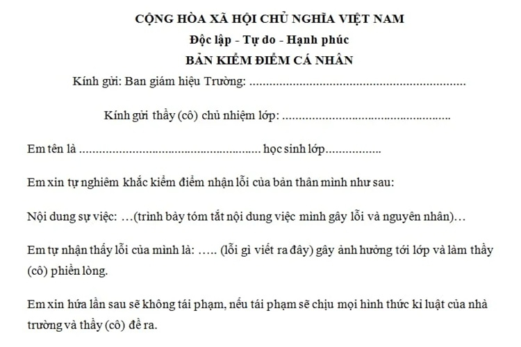 Cách viết bản kiểm điểm cấp 2